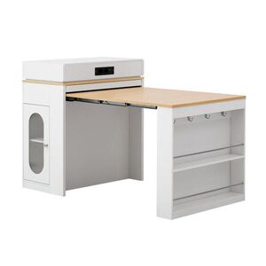 Modfu KUCHYNSKÝ ostrovček z MDF a skla 146, 5x83x96 cm biely s výsuvnou skladacou doskou, zásuvkou a úložným priestorom vyobraziť