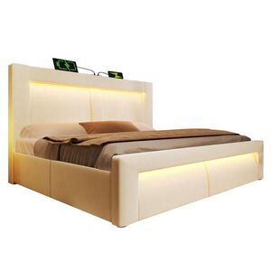 STILVORA ČALÚNENÁ POSTEĽ 180/200 cm béžová s boxom, LED, USB a Type-C, zamat vyobraziť