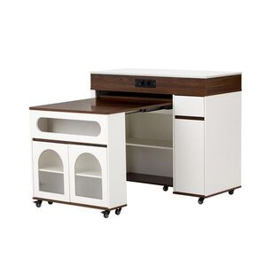 Modfu KUCHYNSKÝ ostrovček z MDF 110, 5x50, 5x95, 5 cm biely v dekore orecha, rozkladací so zásuvkou, zásuvkami a kolieskami vyobraziť