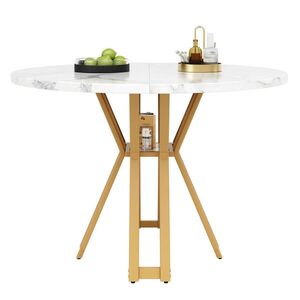 Modfu JEDÁLENSKÝ stôl z MDF a kovu 100x100x76 cm zlatý a biely s mramorovým dekorom a nastaviteľnými nožičkami vyobraziť