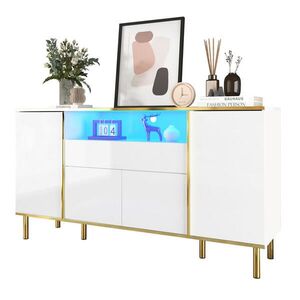 Modfu KOMODA z MDF a DTD 150x40x80 cm biela s LED osvetlením, vysokým leskom, 4 dvierkami a 1 zásuvkou vyobraziť