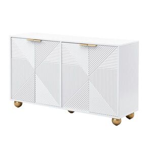 Modfu KOMODA z MDF 120x35x71, 5 cm biela s gravírovanými dvierkami, nastaviteľnými policami a zlatými detailmi vyobraziť