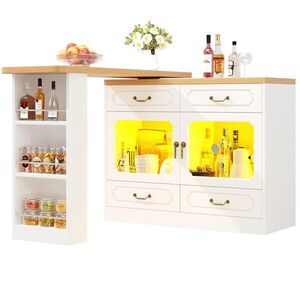 Modfu BAROVÝ stôl z MDF 203x39x92, 8 cm prírodná/biela s LED osvetlením, 360° otočnou doskou a úložným priestorom vyobraziť