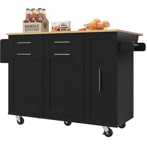 Modfu KUCHYNSKÝ ostrovček z MDF a kovu 134, 5x74x90, 5 cm čierny so sklopnou doskou, úložným priestorom a kolieskami vyobraziť