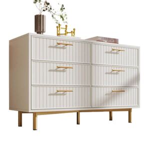 Modfu KOMODA zo spanovej dosky 120x40x75, 5 cm biela s 6 zásuvkami, kovovou podstavou, zlatými úchytkami a nastaviteľnou nožičkou vyobraziť