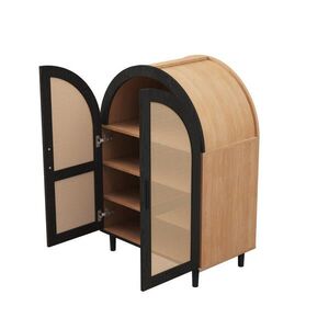 Modfu BOTNÍK a sideboard z MDF a drevotriesky 70x40x100 cm prírodná/čierna s ratanovými dvierkami, nastaviteľnými policami vyobraziť