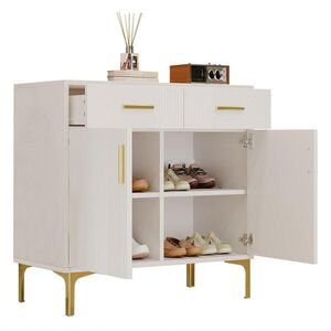 Modfu KOMODA z MDF 80x35x79, 5 cm biela s 2 dvierkami, 2 zásuvkami, kovovými úchytmi a protišmykovým zabezpečením vyobraziť