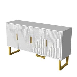 Modfu KOMODA z MDF a laminovanej dosky 150x40x82 cm biela s vysokým leskom, nastaviteľnými policami a zlatými detailmi vyobraziť