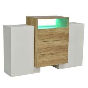 Modfu KOMODA z MDF 140x30x77, 5 cm biela a drevná farba s LED osvetlením, lesklým povrchom a 3 zásuvkami vyobraziť