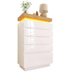 Modfu KOMODA z drevotrieskovej dosky a MDF 73x39x115 cm biela s LED osvetlením, 6 zásuvkami a tichým výsuvom vyobraziť
