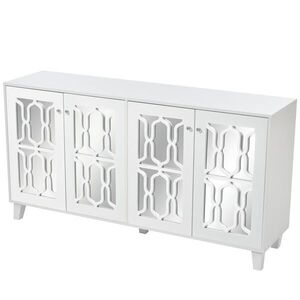 Modfu KOMODA z MDF 160x40x84 cm biela so zrkadlovým povrchom, 4 dvierkami a nastaviteľnou policou vyobraziť