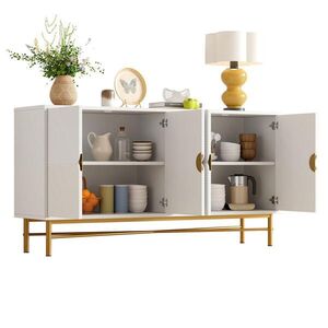 Modfu KOMODA z MDF a drevotriesky 160x40x82 cm biela s mäkkým zatváraním, zlatými detailmi a 4 dvierkami vyobraziť