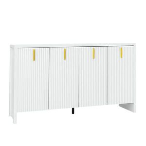 Modfu KOMODA z drevotrieskovej dosky 140x38x80 cm biela s nastaviteľnými policami, 4 dvierkami a zlatými úchytkami vyobraziť