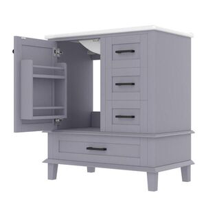 Modfu KÚPEĽŇOVÁ skrinka s umývadlom z MDF a keramiky 76x46x83, 5 cm sivá s 3 zásuvkami, dvierkami a odkladacím priestorom vyobraziť