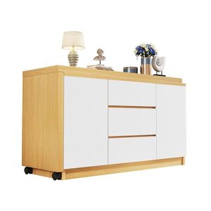 Modfu PÍSACÍ stôl z drevotrieskovej dosky 120x50x76, 5 cm dub/biela s 360° otočnou doskou, kolieskami s brzdou a úložným priestorom vyobraziť