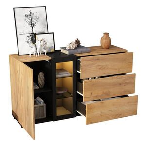 Modfu KOMODA z drevotriesky 140x80x40 cm čierna a hnedá s LED osvetlením, APP ovládaním, 3 zásuvkami a sklom vyobraziť