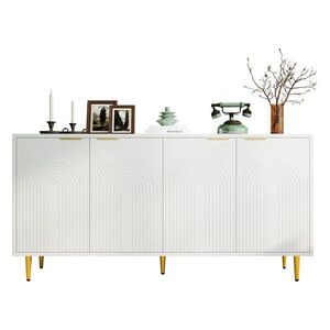 Modfu KOMODA z MDF a drevotriesky 160x40x80 cm biela s 4 dvierkami, nastaviteľnými policami, mäkkým dovieraním a zlatými detailmi vyobraziť