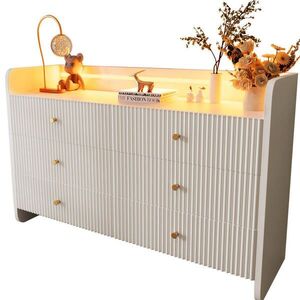 Modfu KOMODA z kovu a drevotriesky 120x40x75 cm biela s LED osvetlením, 6 zásuvkami a vlnovým 3D dizajnom vyobraziť