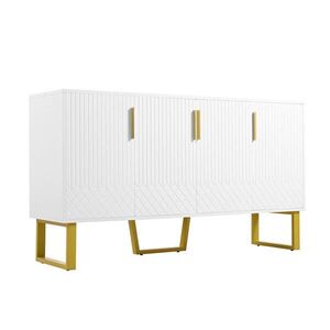 Modfu KOMODA z MDF 140x40x80 cm biela s vysokým leskom, 4 dvierkami a kovovými nohami vyobraziť
