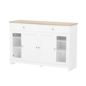 Modfu KOMODA z MDF a drevotriesky 120x37x80 cm biela a drevo s 2 zásuvkami, 4 dvierkami a nastaviteľnými policami vyobraziť