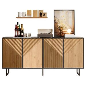 Modfu KOMODA z drevotriesky a kovu 160x40x75 cm prírodné drevo s čiernymi akcentmi so 4 dvierkami a 8 úložnými priestormi vyobraziť