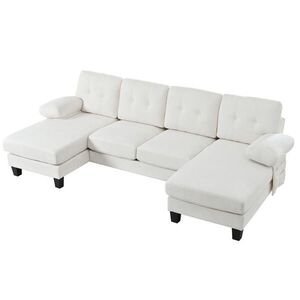 Modfu SEDACIA súprava súprava z chenille 268x128x84 cm béžová s obojstrannou chaise-longue, úložnými vreckami a odnímateľnými podrúčkami vyobraziť