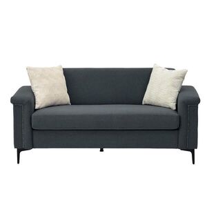 Modfu DVOJMIESTNA pohovka z preglejky a masívneho dreva 172x73, 5x81, 5 cm tmavosivá s vreckovým pružinovým sedákom, kovovými nohami a nitovaním vyobraziť