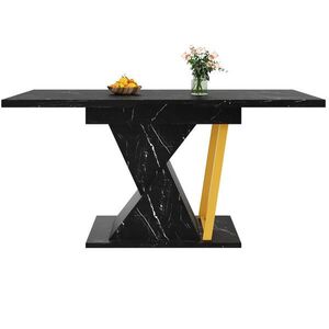 Modfu JEDÁLENSKÝ stôl z MDF a kovu 140x80x76 cm čierny s výsuvnou doskou a mramorovým dekorom vyobraziť