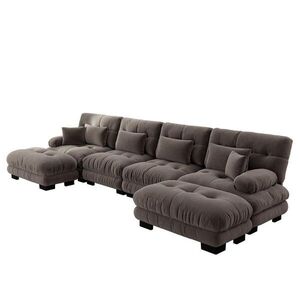 Modfu MODULOVÁ sedacia súprava z chenilu 406x145x81 cm hnedá s pohyblivým otomanom, U/L zostava vyobraziť