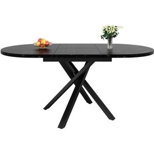Modfu ROZKLADACÍ jedálenský stôl z MDF a kovu 140x100x75, 5 cm čierny s mramorovým dekorom a stabilnou X konštrukciou vyobraziť