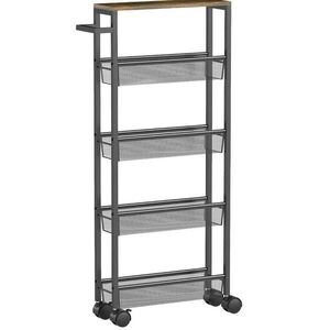 Modfu KUCHYNSKÝ vozík z kovu a dreva 47x13x96, 5 cm čierny s 5 úrovňami a kolieskami vyobraziť