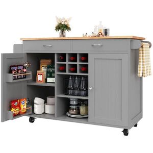 Modfu KUCHYNSKÝ ostrovček z MDF 102x45x92 cm sivý s kolieskami, nastaviteľným úložným priestorom a držiakom na fľaše vyobraziť