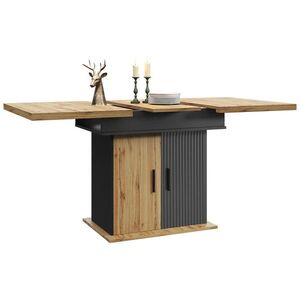 Modfu JEDÁLENSKÝ stôl z MDF 140x80x75 cm čierna/prírodná s výsuvným systémom, úložným priestorom a poličkami vyobraziť
