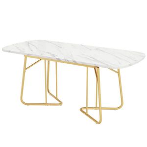 Modfu ROZŤAHOVACÍ jedálenský stôl z MDF 180x80x75 cm biely mramorový vzhľad s kovovými zlatými nohami vyobraziť