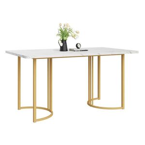 Modfu JEDÁLENSKÝ stôl z MDF a kovu 140x80x75 cm biely s nastaviteľnými nohami a mramorovým dekorom vyobraziť