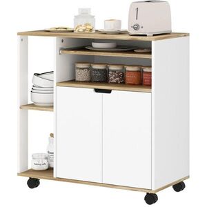 Modfu KUCHYNSKÝ vozík z dreva 80x40x82 cm bielo-prírodný na kolieskach s úložným priestorom a nastaviteľnou policou vyobraziť