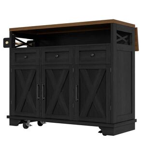Modfu KUCHYNSKÝ ostrovček z MDF a kovu 118x43x98 cm čierny so sklápacou doskou, kolieskami a úložným priestorom vyobraziť