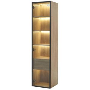 Modfu KÚPEĽŇOVÁ skrinka z MDF 40x34, 5x165 cm prírodná s osvetlením, 1 zásuvkou a presklenými dvierkami vyobraziť