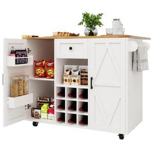 Modfu KUCHYNSKÝ ostrovček z MDF 137, 5x65x95, 6 cm biely so sklopnou doskou, kolieskami a úložným priestorom vyobraziť