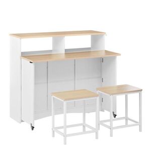 Modfu KUCHYNSKÝ ostrovček z MDF 110x68x97, 5 cm biely so skladacou doskou, 2 stoličkami a uzamykateľnými kolieskami vyobraziť