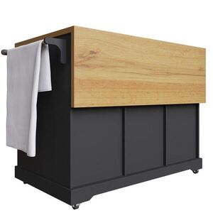 Modfu KUCHYNSKÝ servírovací vozík z MDF a kovu 147x44x93 cm čierny, skladací s úložným priestorom vyobraziť