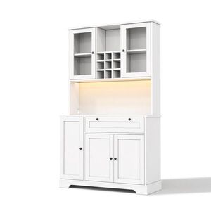 Redom PRÍBORNÍK s vitrínou 180/105/40 cm s LED osvetlením, zásuvkou a nastaviteľnými policami, Biela vyobraziť