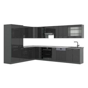 Vicco ROHOVÁ KUCHYŇA Fame-Line, Antracit vysoký lesk/antracitová, 347 x 257 cm, AP Marble vyobraziť