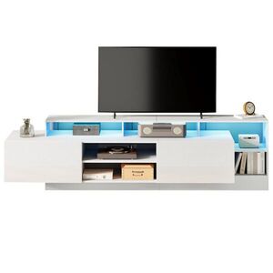 OKWISH TV stolík 190/40/48, 5 cm biely s LED osvetlením a úložným priestorom z drevotriesky vyobraziť
