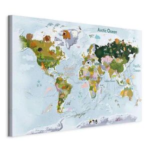 artgeist OBRAZ NA PLÁTNE, mapa sveta, zvieratá, 60/40/1, 2 cm vyobraziť