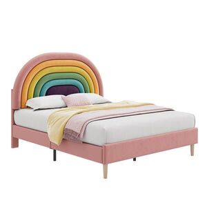 OKWISH ČALÚNENÁ posteľ 140/200 cm ružová so nastaviteľným čelom a lamelovým roštom zo zamatu vyobraziť