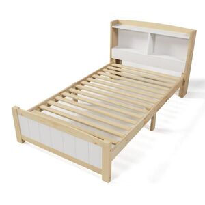 OKWISH JEDNOLÔŽKO 90/200 cm biela a prírodná s úložným čelom z masívneho dreva a MDF vyobraziť