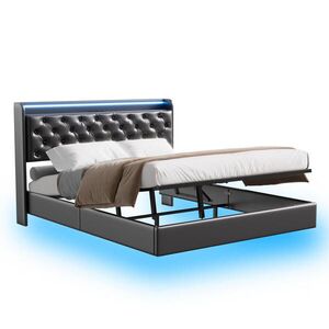 ČALÚNENÁ posteľ 140x200 cm, s LED, USB a Type-C, bed box, čierna vyobraziť