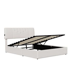 EuroLiving ČALÚNENÁ posteľ 160x200 cm s boxom na posteľ, USB a plyšovým medvedíkom, krémovo biela vyobraziť