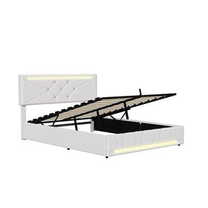 EuroLiving ČALÚNENÁ posteľ 160/200 cm biela s hydraulickým úložným priestorom, LED osvetlením, výškovo nastaviteľným čelom a USB portom vyobraziť